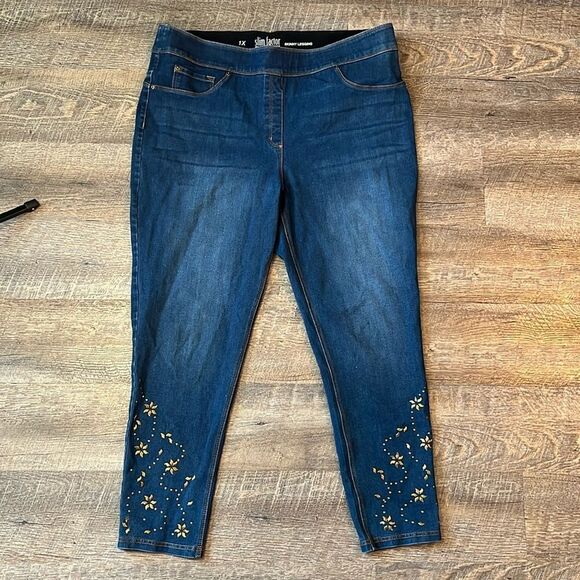 Slim Factor by Investments Plus Skinny Jegging Jeans 1X Beaded Stretch Denim - Picture 2 of 8